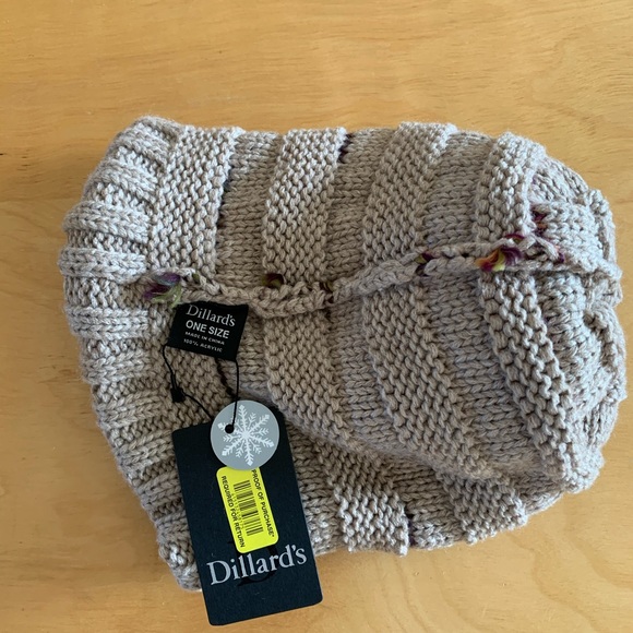 NWT Taupe Knit Hat with Large Multi Colored Pom - Picture 3 of 5